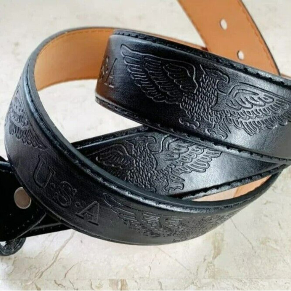 NEW Tooled Black Leather Belt Mens Size L USA American EAGLE Biker Western - Picture 5 of 10